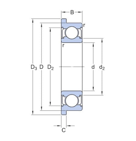 SKF W 623 R-2Z (SF623-2Z) Edelstahl-Kugellager mit Flansch